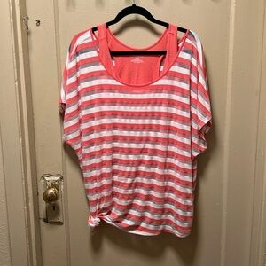 Lane Bryant Coral/salmon and White Striped Blouse
